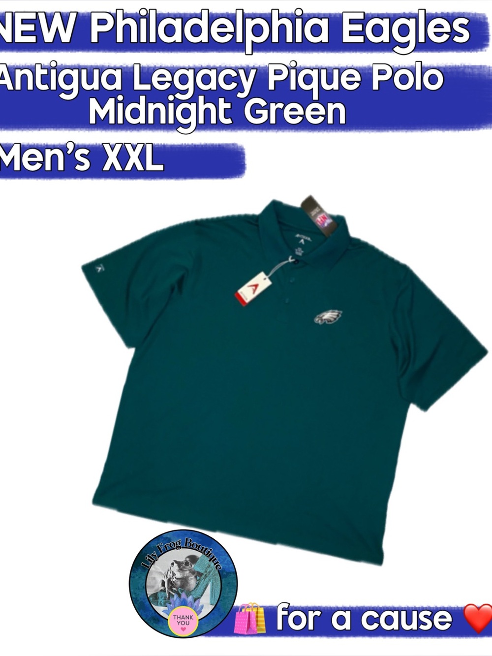 NEW Philadelphia Eagles Antigua Legacy Pique Polo-Midnight Green XXL